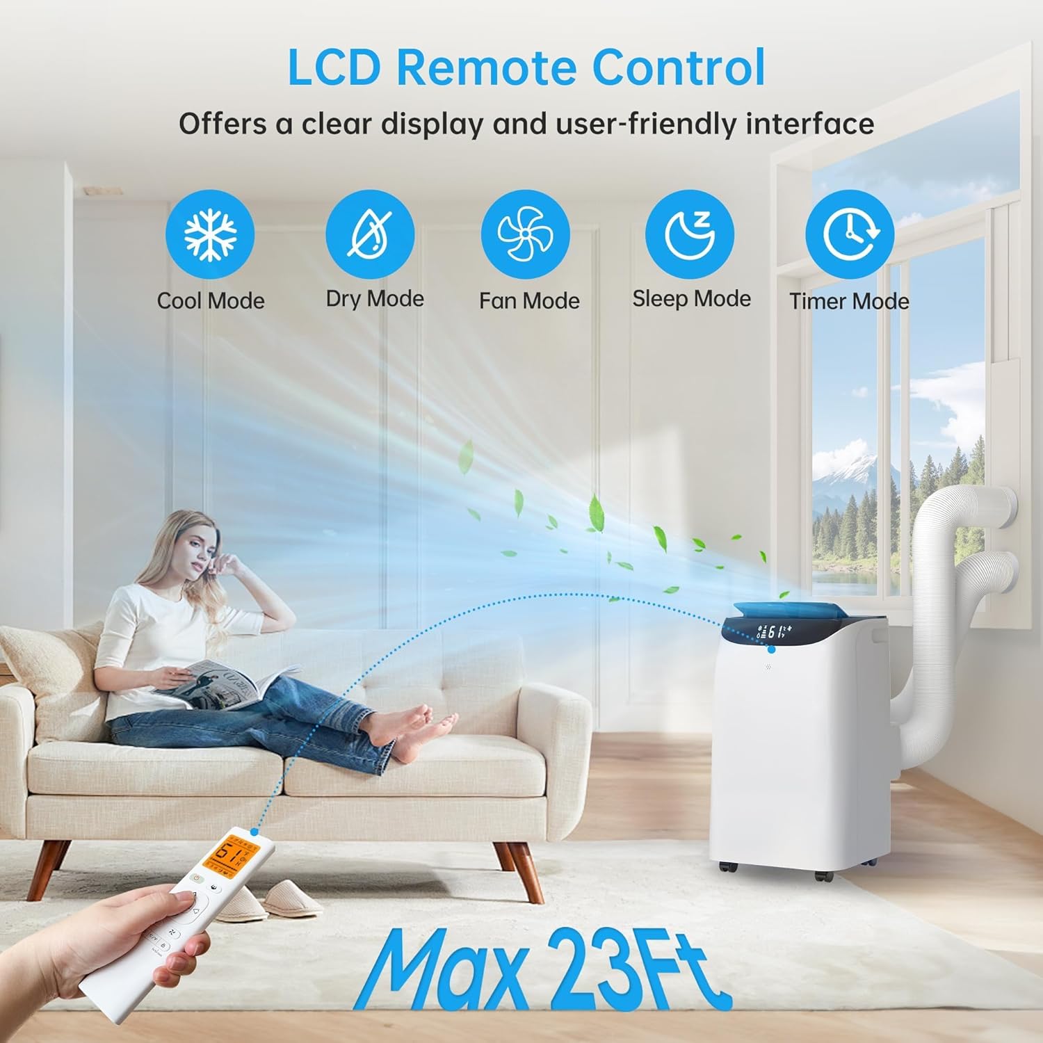 16000 BTU Smart Inverter Portable Air Conditioner with Cool, Dehumidifier and Fan Mode, 3-in-1 Portable AC Unit For Room up to 800 sq.ft with Remote Control & DIY Window Kit, 46dB