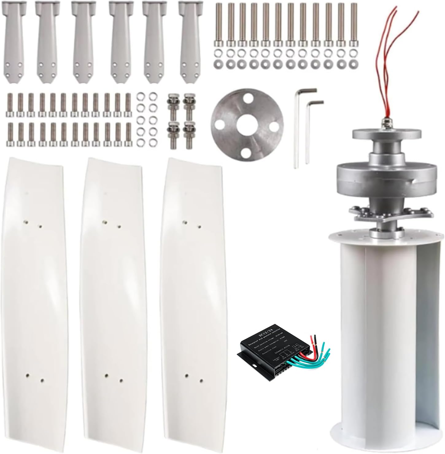 220v,8000W 220V Vertical 3 Blades Outdoor Wind Turbine Generator 12V 24V 48V Low Noise Wind Power Generator Kit W/Controller for Home, Boats, Street Lighting