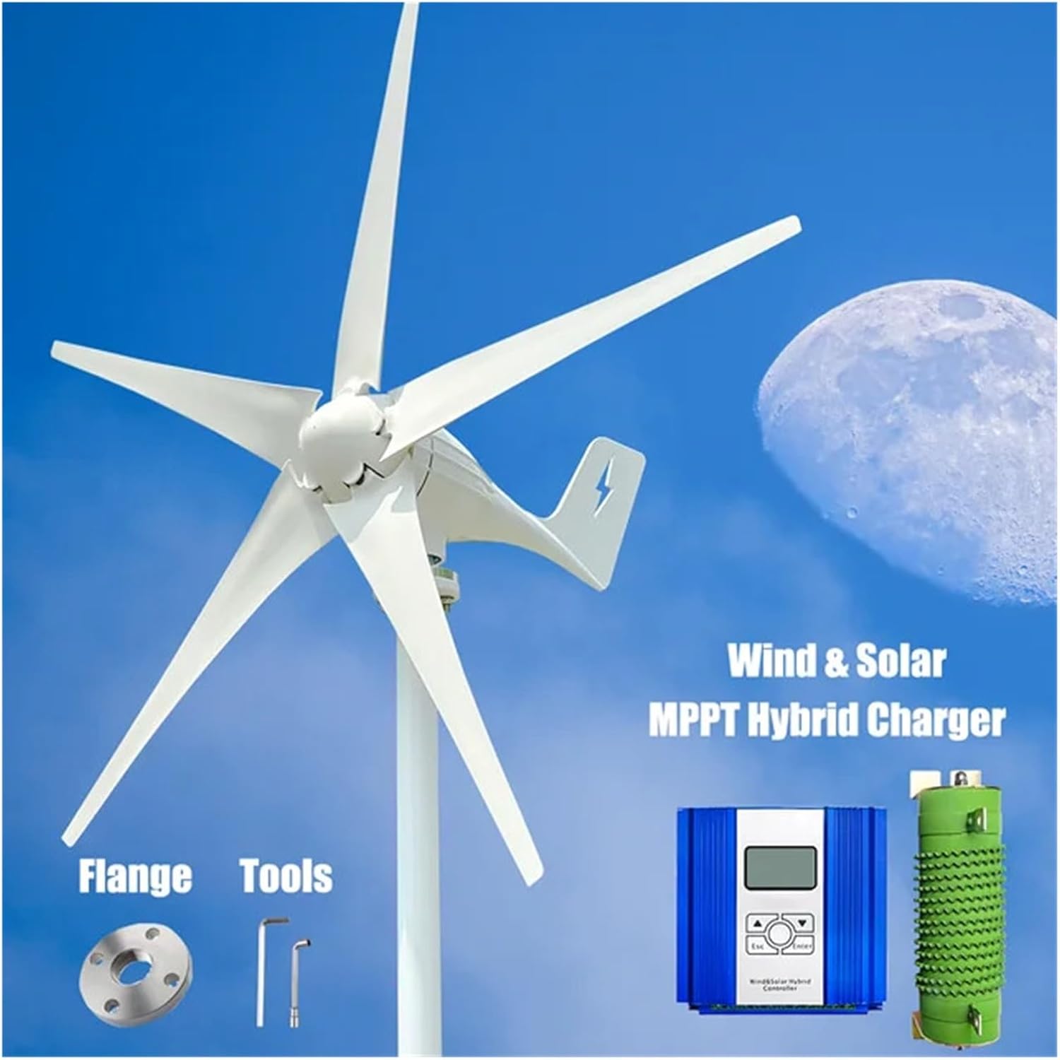 3000W Wind Turbine Generator Windmill Camping Home Appliance Electric Power Generator 24V 48V with MPPT Controller Industrial Energy(with Hybrid Charger,24V)