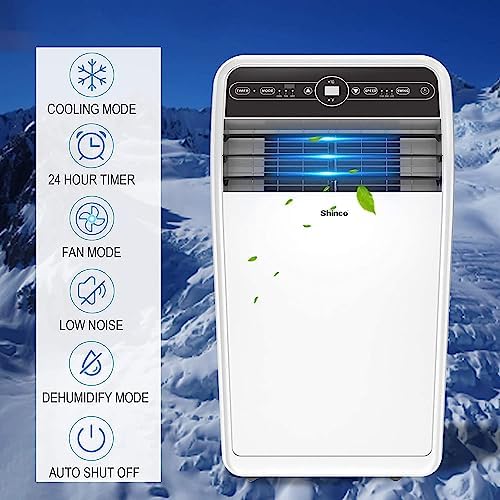 Shinco 10,000 BTU Portable Air Conditioners with Built-in Dehumidifier Function, Fan Mode, Quiet AC Unit Cools Rooms to 300 sq.ft, LED Display, Remote Control, Complete Window Mount Exhaust Kit (Renewed)
