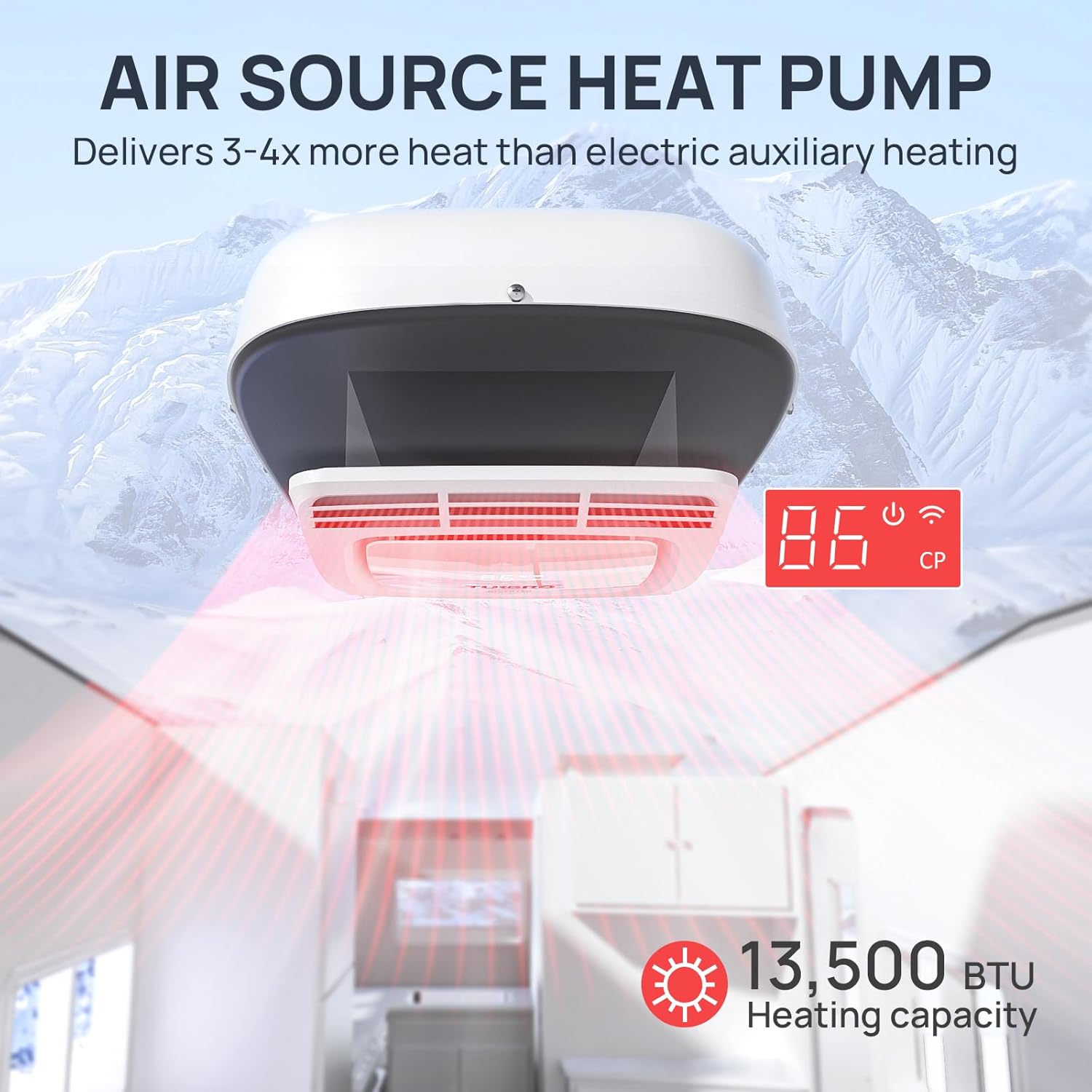 TURBRO Inverter 13.5K BTU RV Air Conditioner with Cooling and Heat Pump | Non-Ducted Low-Profile Rooftop Unit | Quiet Operation | WiFi & Remote Control | LED Atmosphere Light, White