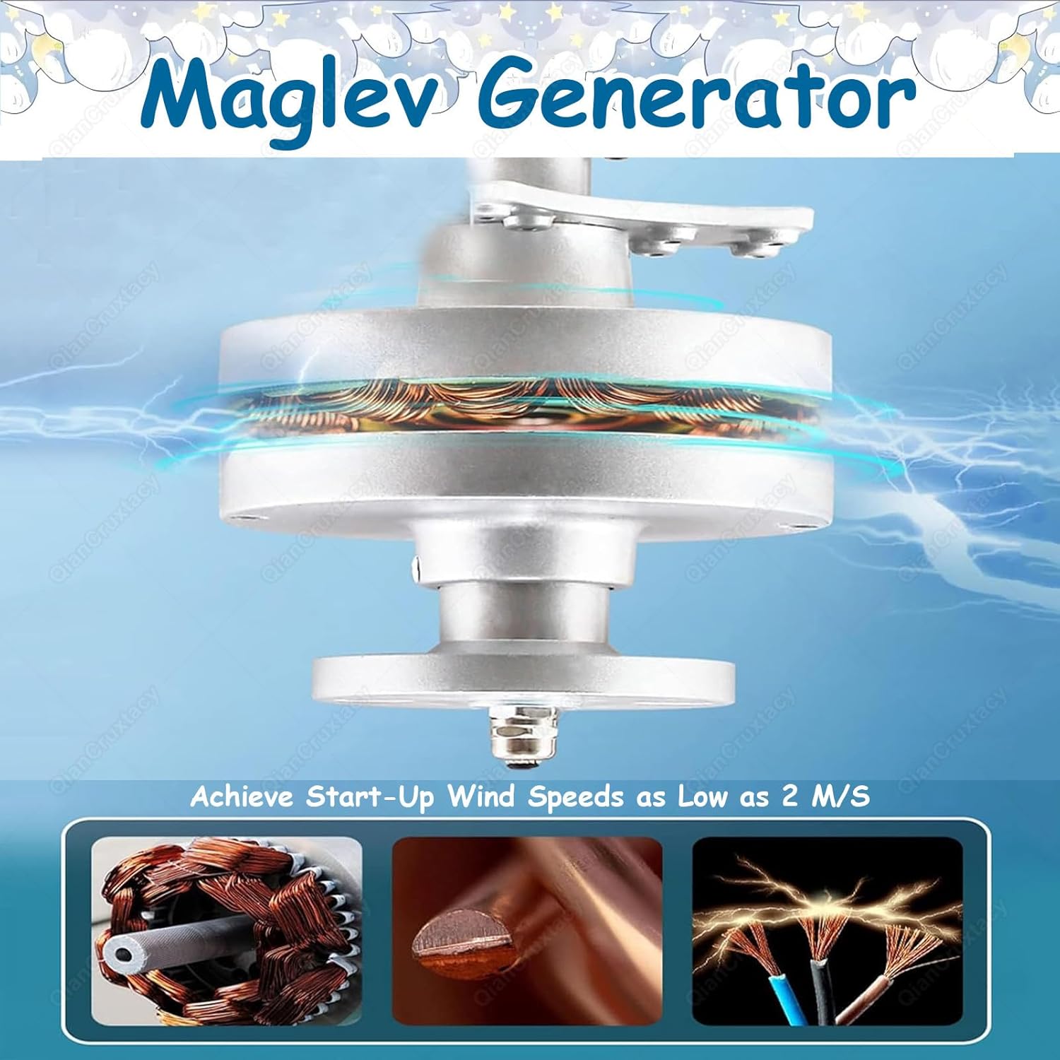 Maglev Vertical Wind Turbine, Complete Power Generation Kit, Portable Wind Turbines, Three Curved Nylon Fiber Blades, for Courtyard, Factory, Farm & Remote Applications Multi-200W