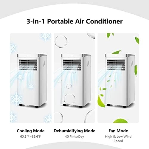 ARLIME 3-IN-1 Portable Air Conditioner, 8000 BTU AC Unit w/Fan & Dehumidifier, 2 Fan Speed, 24H Timer, Low Noise Sleep Mode, Ait Conditioner for Bedroom, Cools up to 230 Sq.ft