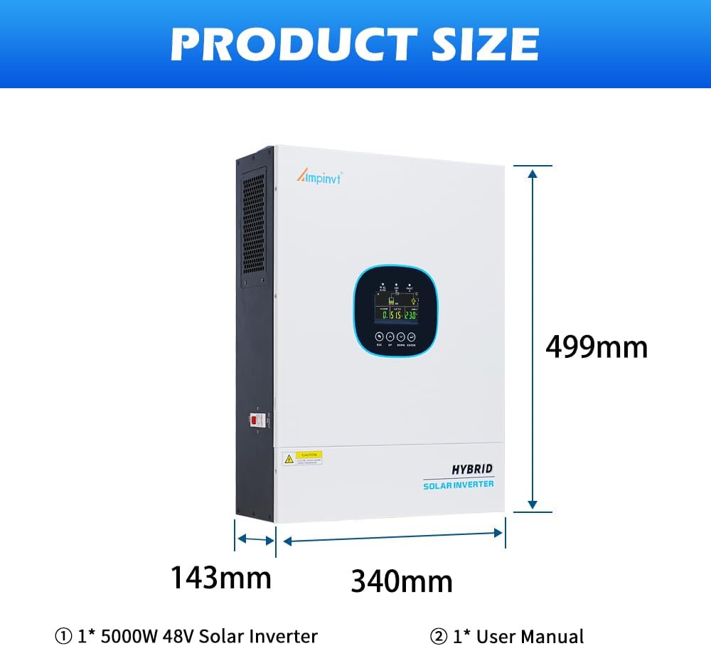 Ampinvt 5000W Off Grid Solar Inverter 48Vdc to 120V, Pure Sine Wave Inverter inbuilt 100A MPPT Solar Charge Controller Max PV Input 5500W, Support up to 6 in Parallel, Lead Acid Lithium Battery