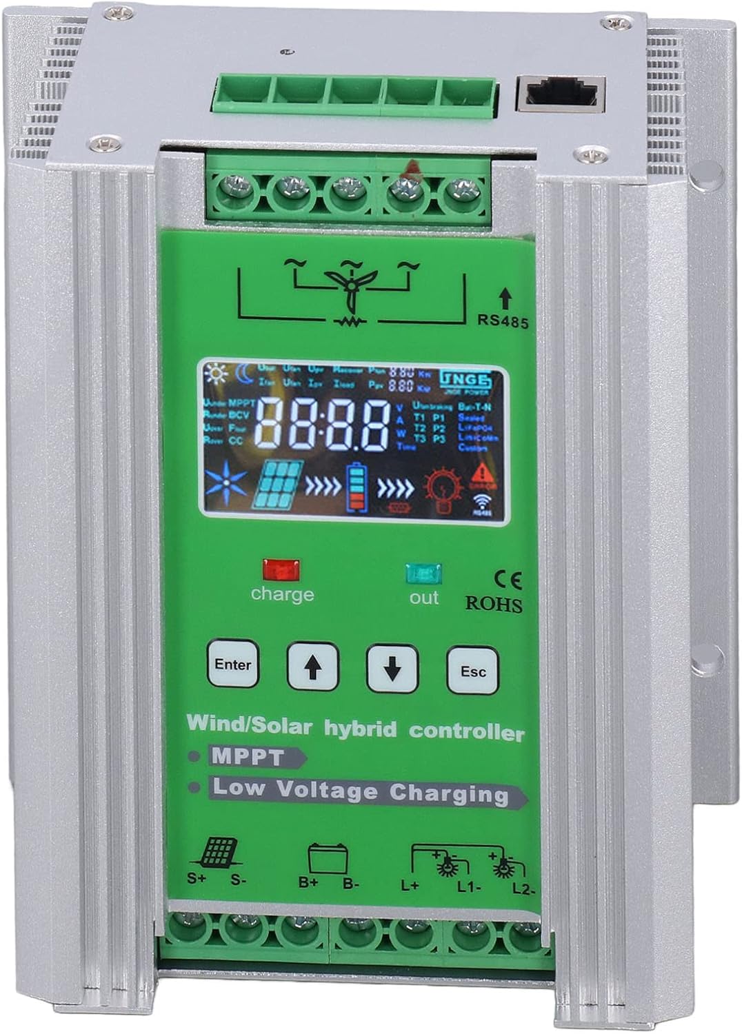 Akozon Wind Solar Hybrid Charge Controller 1000W - Efficient MPPT Regulator for Wind and Solar Energy Systems (DC12V/24V)