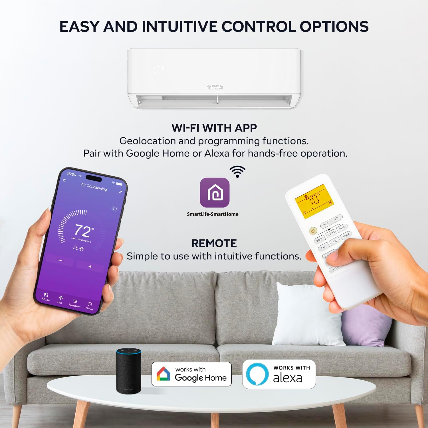 Ultra-Efficient 9000 BTU/220V Mini Split – 23 SEER for Lower Energy Bills– Pre-Charged, Ductless, Quiet & Comfortable Mini Split AC/Heating System|WiFi & Easy Install Kit |Pro Series by Comfort Temps