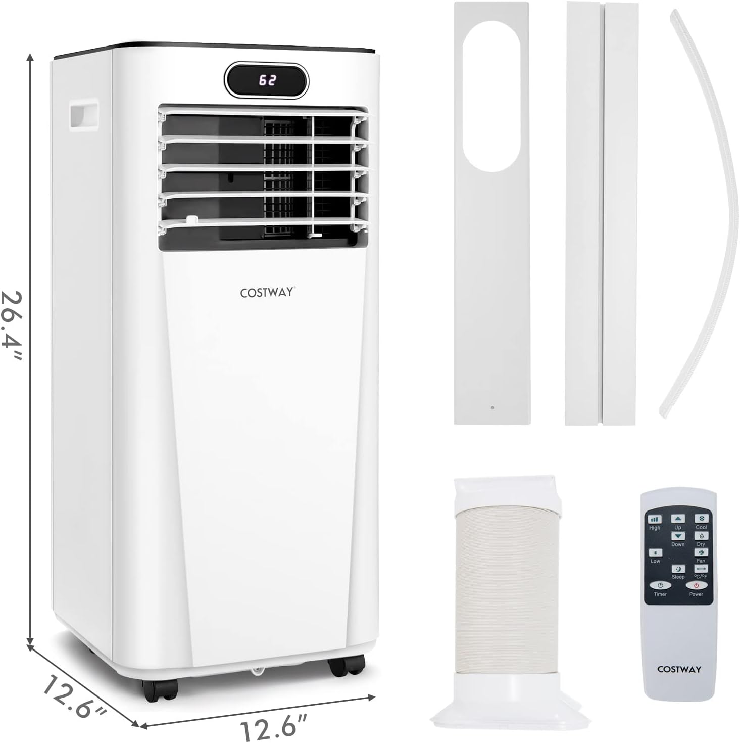 COSTWAY 10000BTU Portable Air Conditioner, with Drying, Fan, Sleep Mode, 2 Speeds, 24H Timer, Cools Room up to 350 Sq. ft, for Room & Office, Window Kit Included (Dark and White)