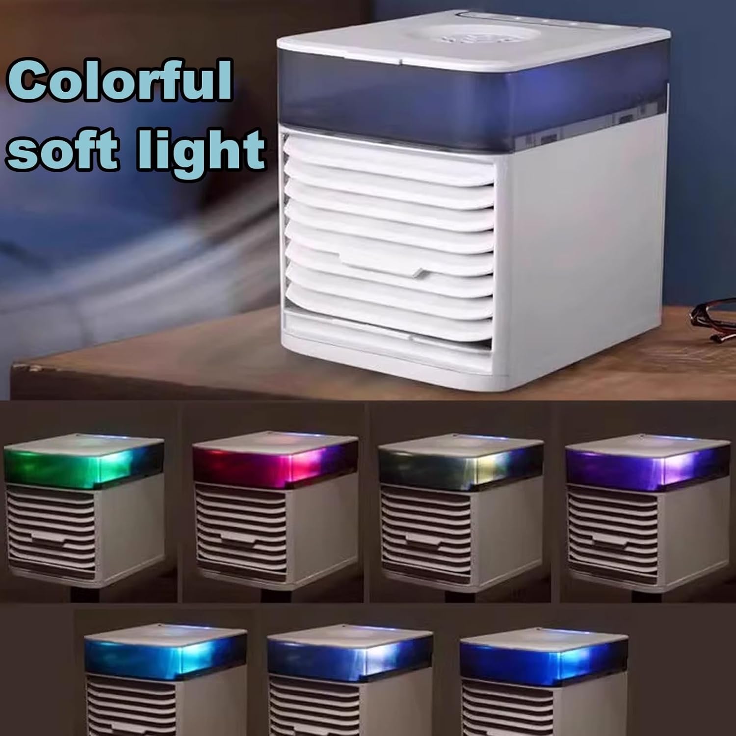 Desk Air Conditioner Fan 3 Wind Speed Levels Pet Air Conditioner Touch Switch Design 500ml Large Capacity Water Tank Cold Air Fan with Light and Mist Switch