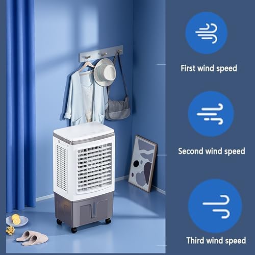Misting Fan/Evaporative Air Cooler/Cooling Fan/Swamp Cooler with 40L Tank,3 Speeds with Remote Control,7.5h Timer with Universal Pulley,Portable Air Conditioners for Bedroom,Living Room,Office