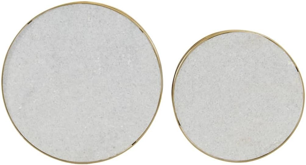 2 Piece Coffee Table Set Marble Brass and White, End Tables, Living Table, Center Tables for Living Room, Living Room Furniture for Office, Lounge, Cafe, Study, Bedroom