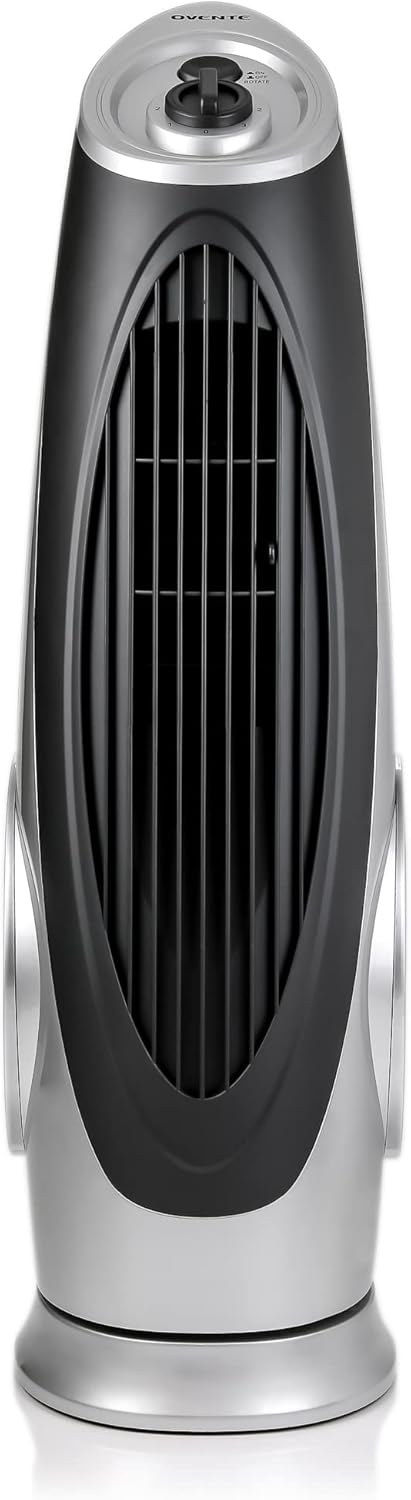 Ovente Portable Electric 30.4 Inch 90° Oscillating Tower Fan with 3 Speeds controlled by Manual Analog Knob with Low-Noise Technology Cool Air Breeze, Indoor, Bedroom, Home, Office, Silver TF87S