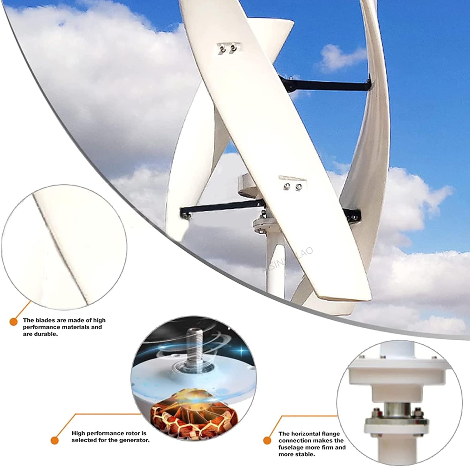 2000W-6000W Vertical Wind Turbine, 3 Blades 12V 24V 48V 220V 3 Phase Home Small Vertical Wind Turbine with Controller High Efficiency and No Noise (White)