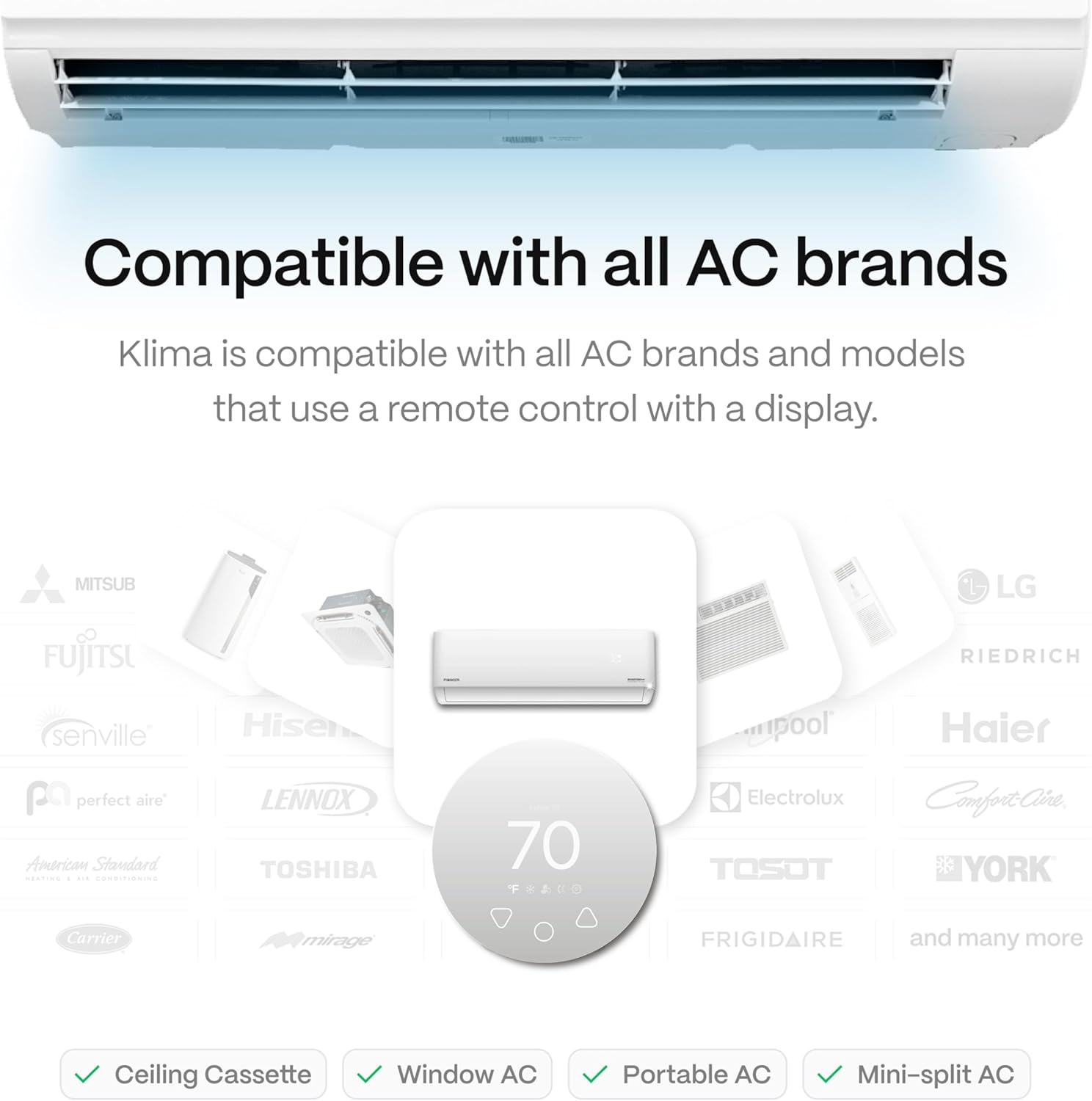 Boldr Klima Smart Thermostat for Air Conditioners, Window A/C, Mini Splits & Heat Pumps - Alexa & Google Home Compatible, WiFi Control App, Energy Saving, Easy DIY Install, Aluminum Silver