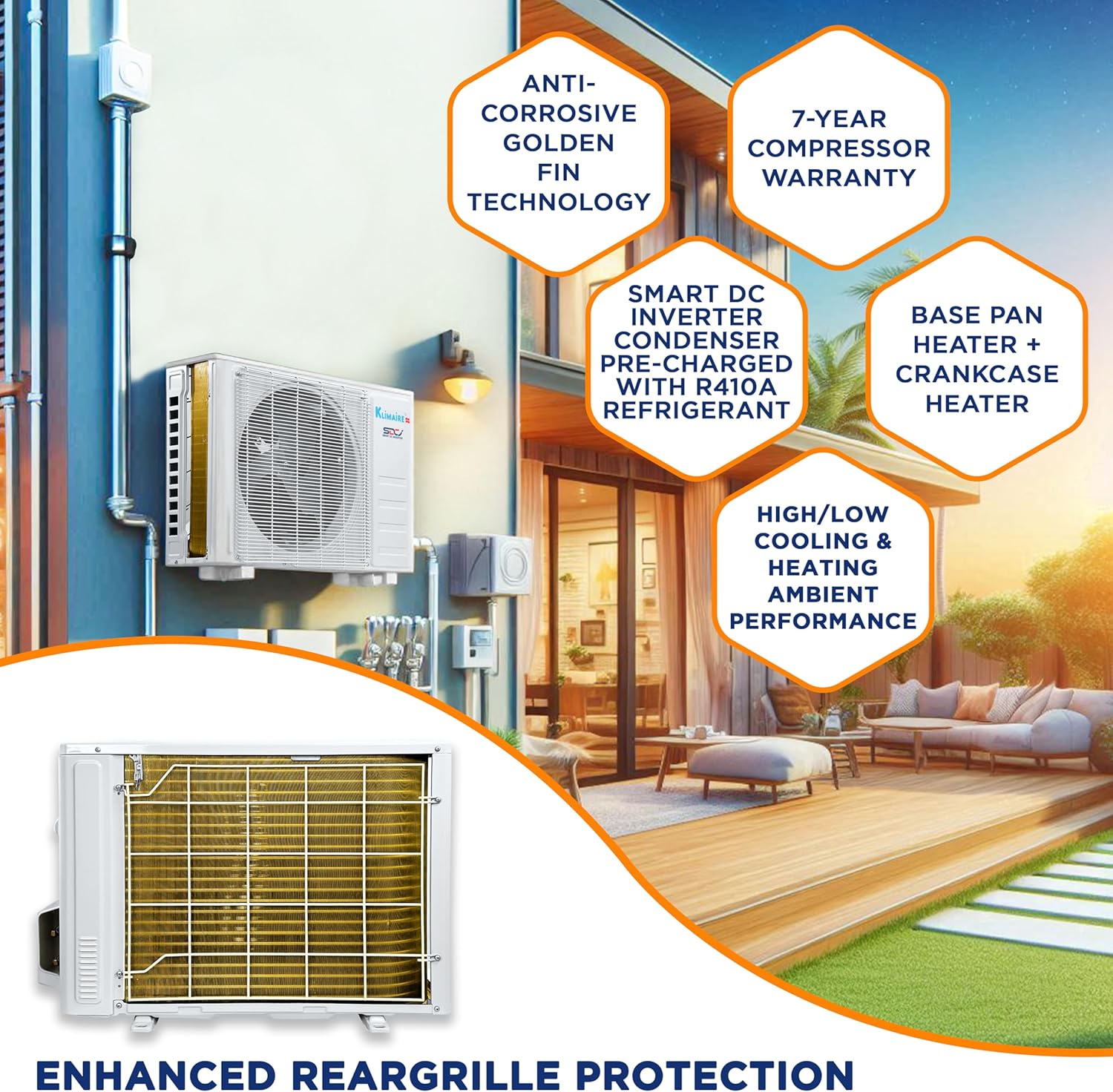 Klimaire 9,000 BTU 23 SEER2 Wall Mounted Ductless Mini Split Inverter A/C Heat Pump System w/ 16’ Installation Kit & Wall Mounting Bracket 115V