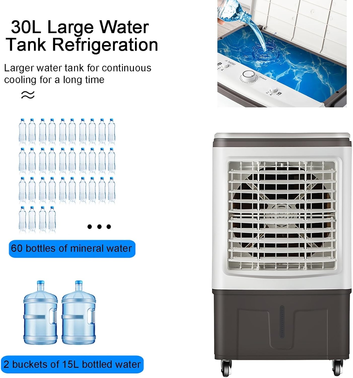 Evaporative Air Cooler & Swamp Cooler, 1800 CFM Portable Air Conditioner with 6.5 Gallon Water Reservoir, Remote Control, 4 Ice Containers, 3 Fan Speeds, Air Humidifier, and Silent Operation
