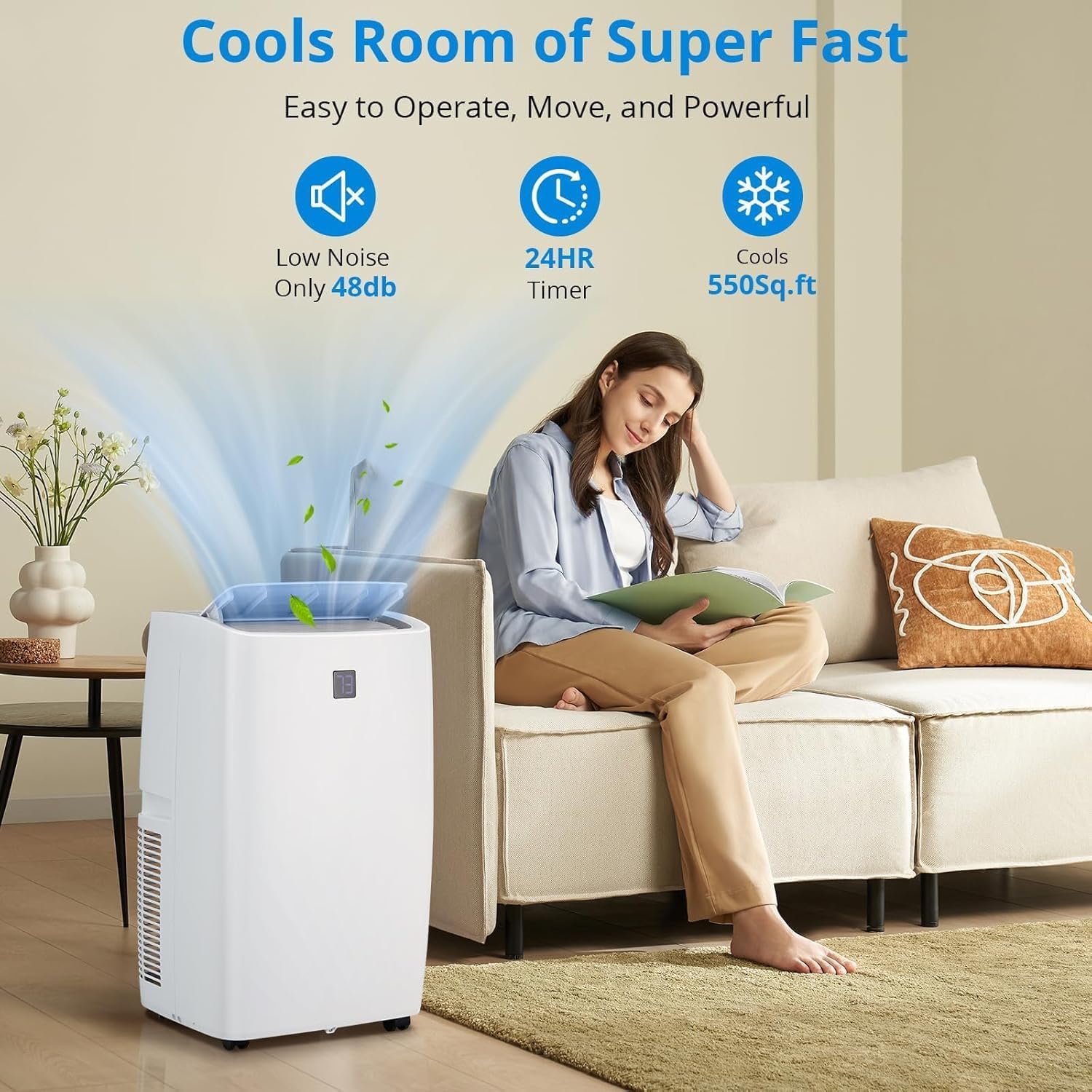 12,000 BTU Portable Air Conditioner, 3-In-1 Portable AC Units with Dehumidifier and Fan, Cools Up to 550 Sq. Ft. Room Air Conditioner, Remote Control, Quiet Operation & 24H Timer