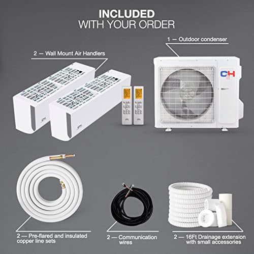 Cooper&Hunter 18,000 BTU Dual Zone 6000 + 6000 BTU Wall Mount Ductless Mini Split A/C and Heater with 25ft Installation Kits