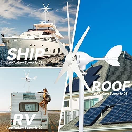 1500W 12V/24V Wind Turbine Generator Kit - Horizontal Axis, MPPT Controller, Six-Blade Design for Efficient Home & Outdoor Power Generation - White, 24V