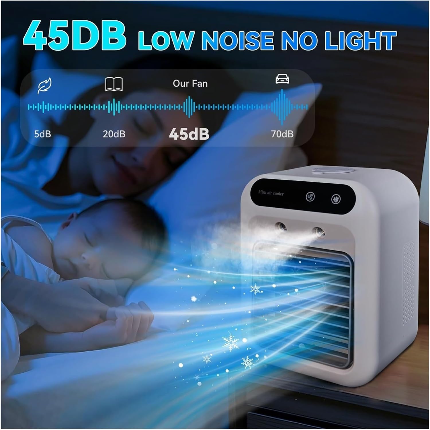 Portable Air Conditioner Fan, Personal Evaporative Air Cooler with 2 Speeds and 2 Cool Mists, Desktop Cooling Fan for Room Office Desk Camping or Car