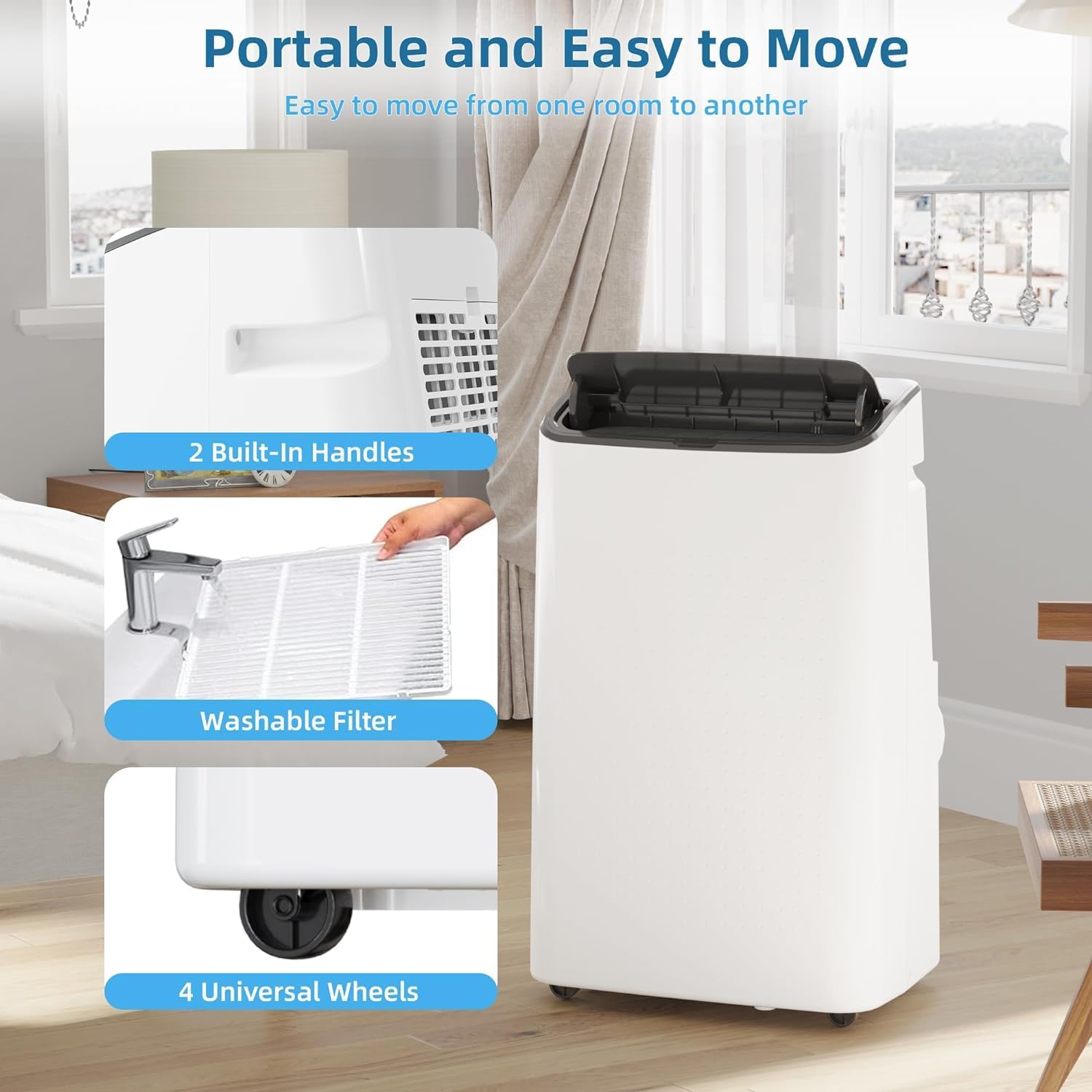 Portable Air Conditioner, 14000 BTU Air Conditioner Cool Up to 750 Sq.Ft, 3-in-1 AC Unit, Dehumidifier, Fan, Window Installation Kit & Remote Control,LED Display,24Hrs Timer for Home, Office