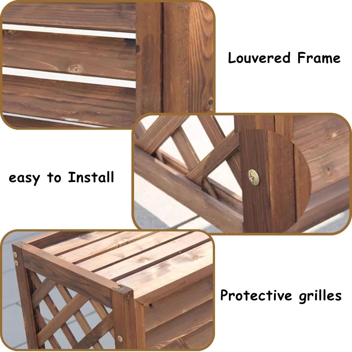 Air Conditioner Fence Screen AC Covers Outdoor Protective Grilles Wooden Plant Display Rack Weather Resistant Space Divider Shutters Decoration Cover For Outside Unit(Brown,L115cm*W54cm*H95cm)