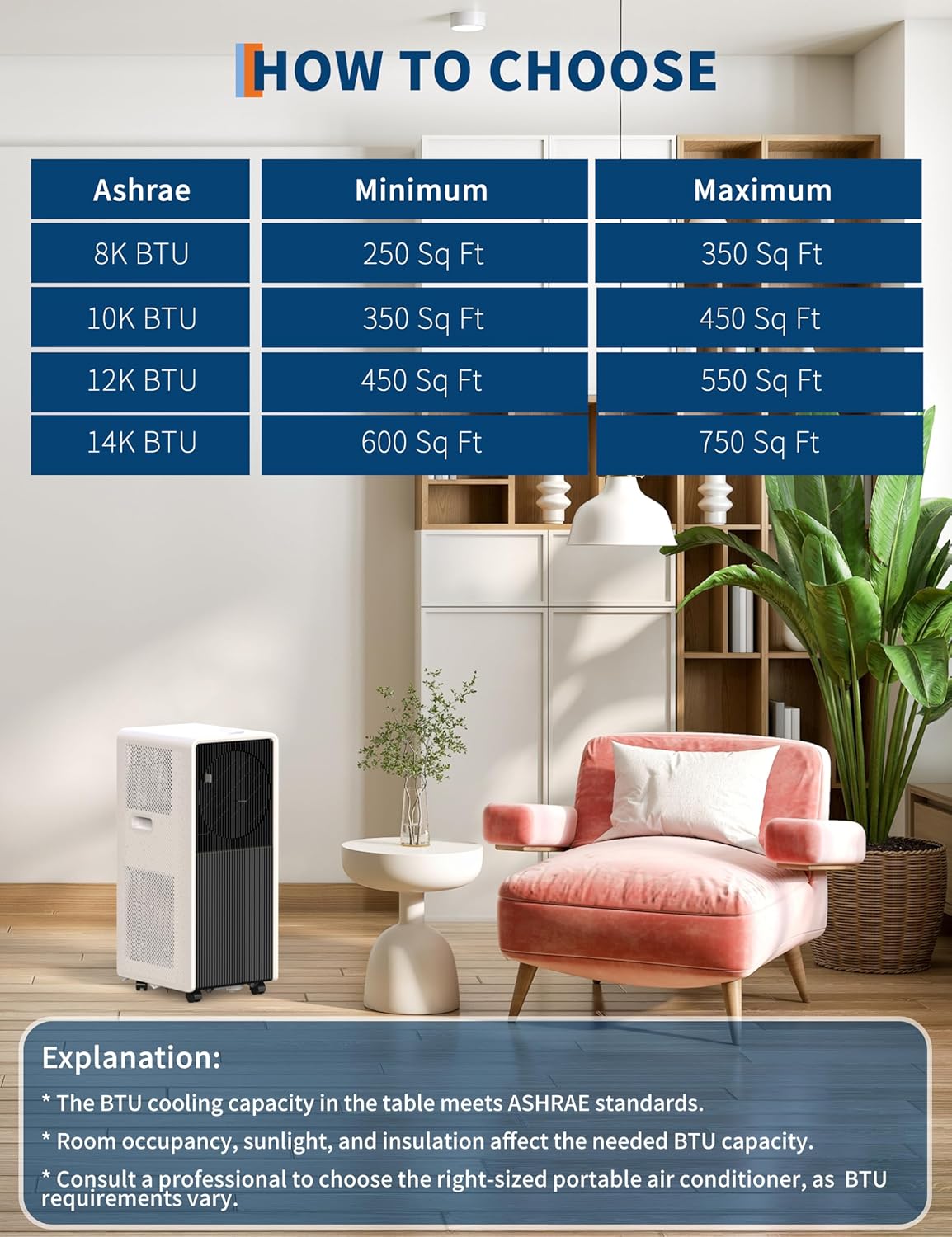 Portable Air Conditioners with Remote Control 14000 BTU, 3-in-1 Free Standing Cooling AC Unit with Fan & Dehumidifier, for Room up to 700 Sq.Ft, Sleep Mode, 3 Speed, Black+White