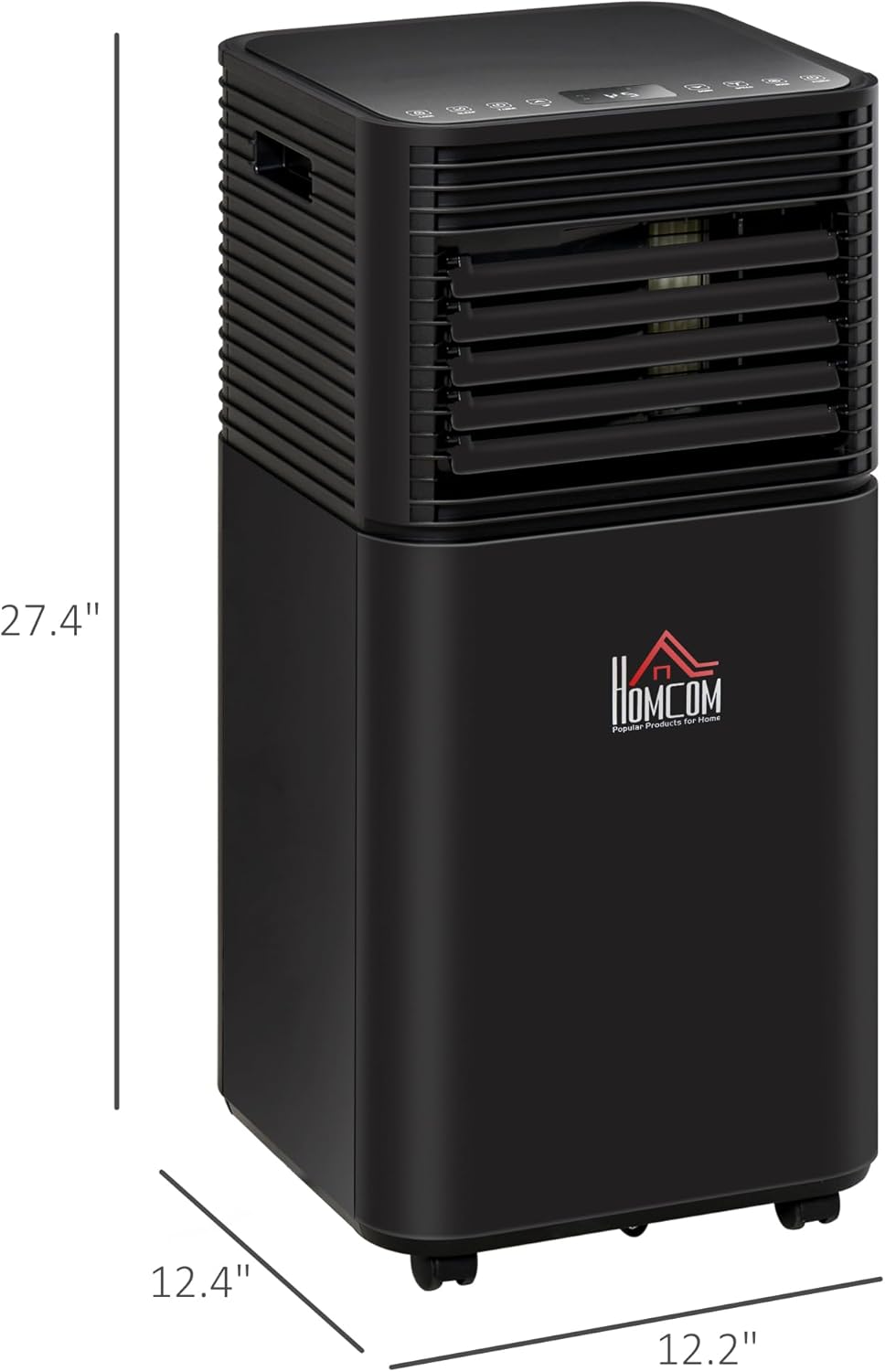 HOMCOM 8000 BTU Portable Air Conditioner for Rooms up to 344 Sq.Ft., 3-in-1 Mobile AC Unit with Dehumidifier, Cooling Fan, Sleep, Remote, 24H Timer, Auto Off, Window Installation Kit, Black