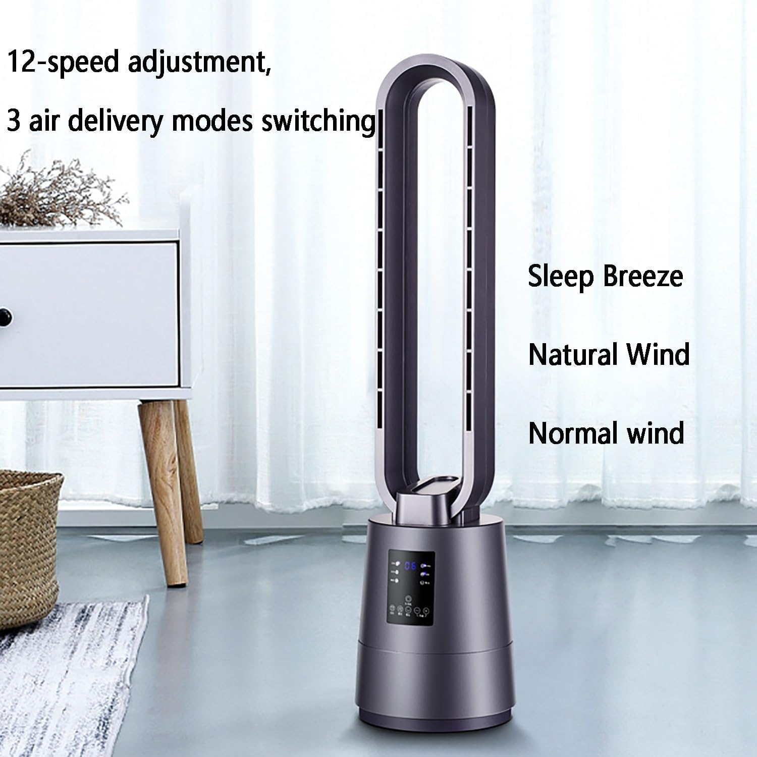 Tower Fan for Bedroom, 12 Speeds Floor Fan, 60° Oscillating Fans, Air Circulation Fan with Remote, 8H Timer, Standing Fans, Bladeless Fan Powerful for Home Office Room(White)