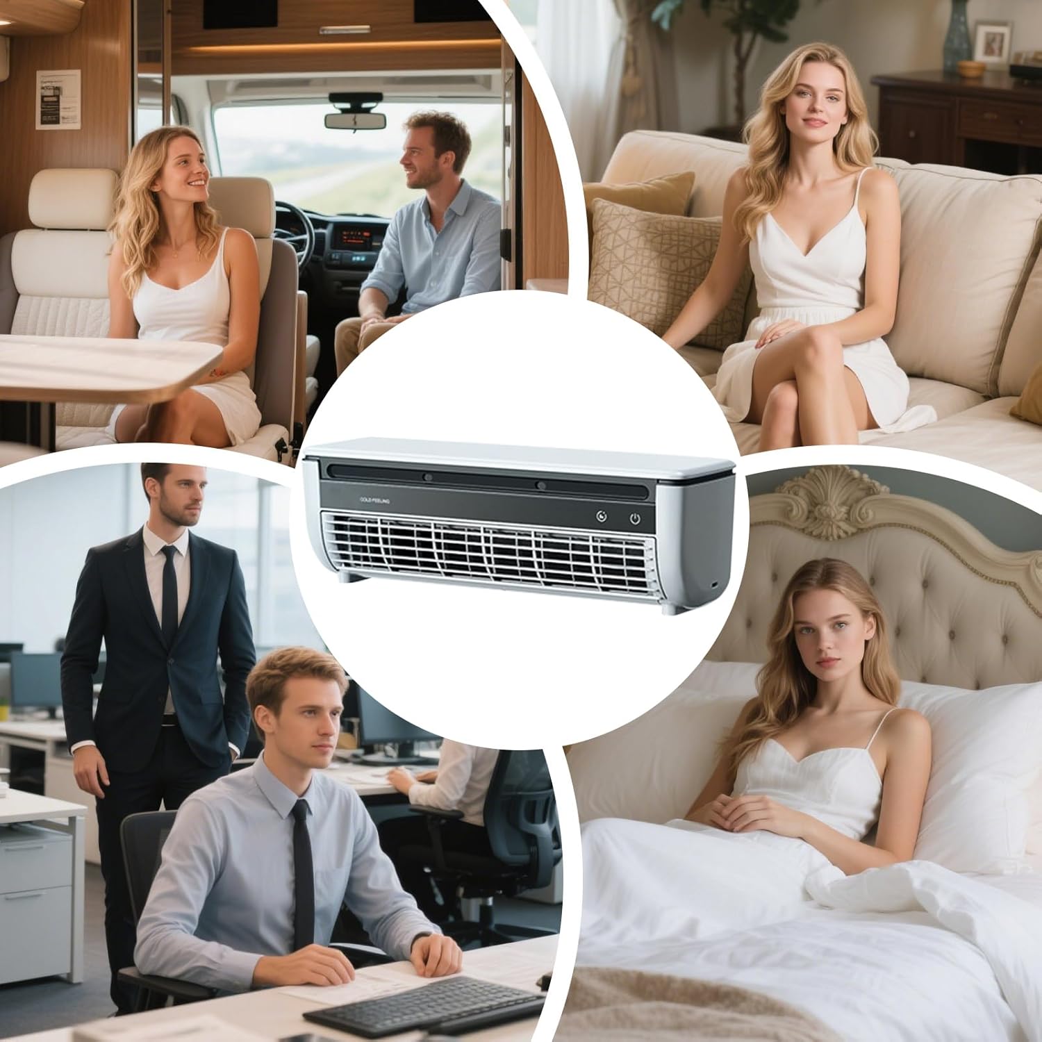 Air Conditioner Cooling Fan, Portable Air Cooler, 3 Speeds Adjustable Bladeless Fan USB Rechargeable Personal Airs Cooler for Home Office Desk Quiet AC Unit Wall Mountable Space Saving