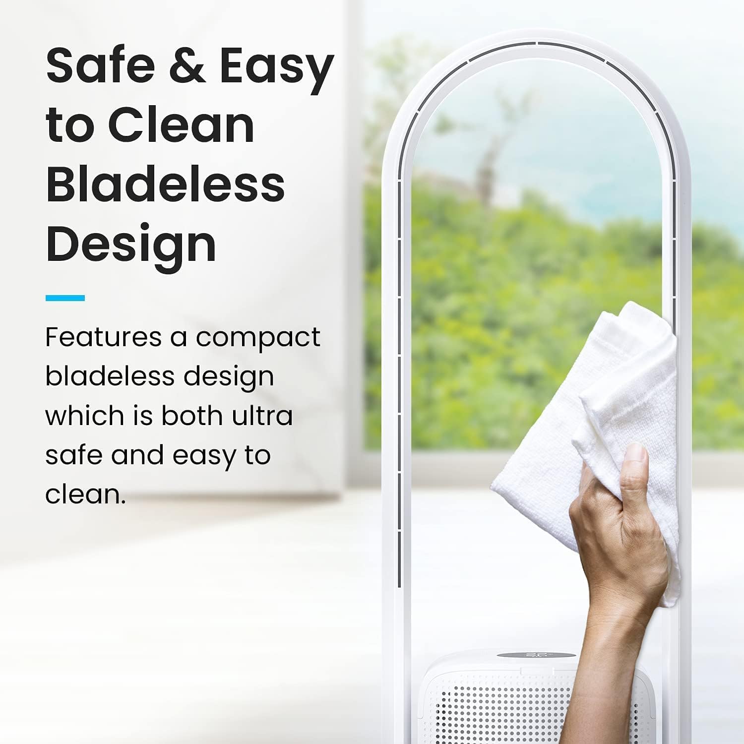 U ULTTY Bladeless Tower Fan and Air Purifier in one, True HEPA Filter 99.97% Smoke Dust Pollen Dander, Oscillating Tower Fan with Remote Control CR022D, White