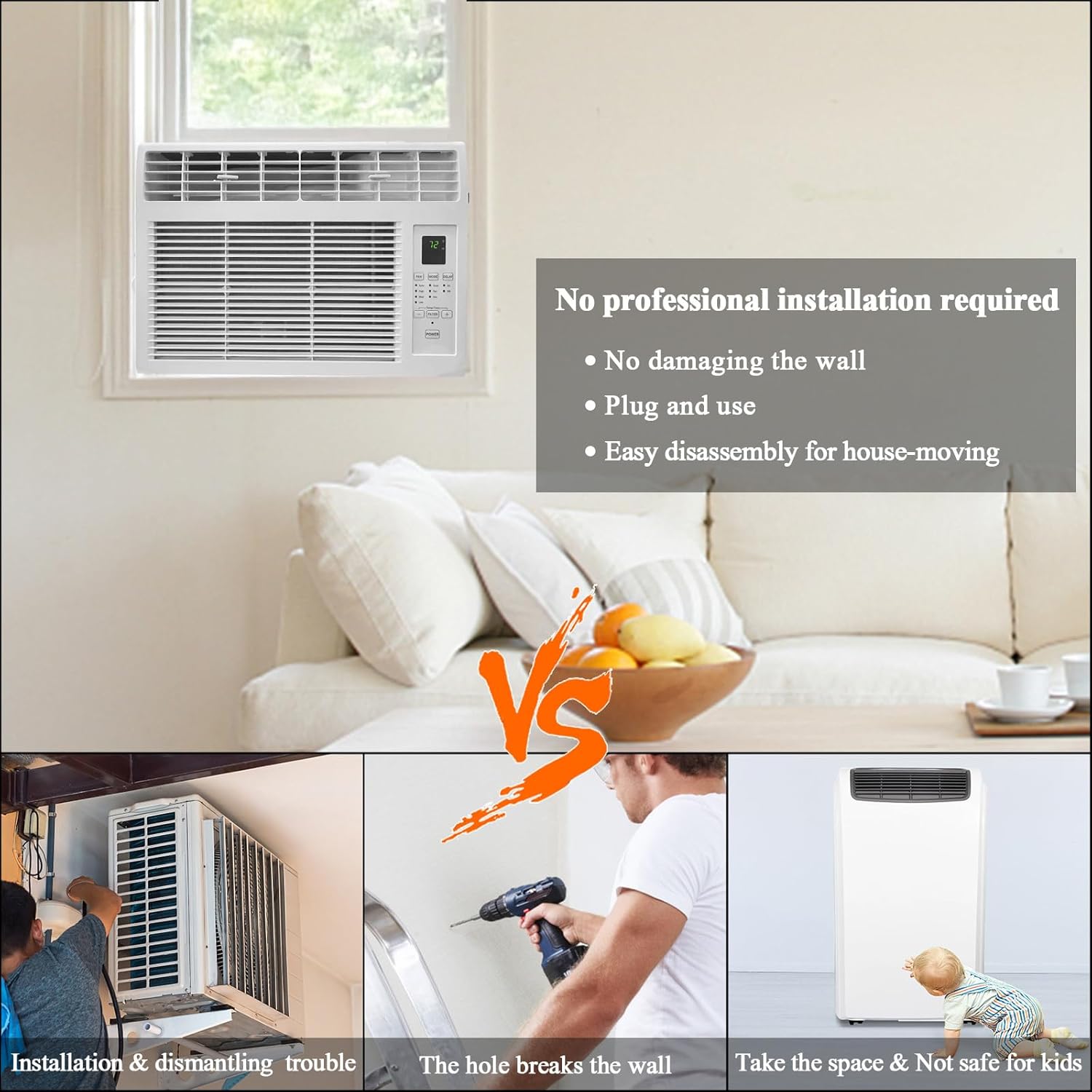 Bonnlo 6000BTU Window Air Conditioner with Remote and 24H Timer, Window AC Unit with ECO Mode and 4 Fan Speed, Cools up to 250 Sq. Ft., Easy Installation for Home Bedroom Apartment Office 115V