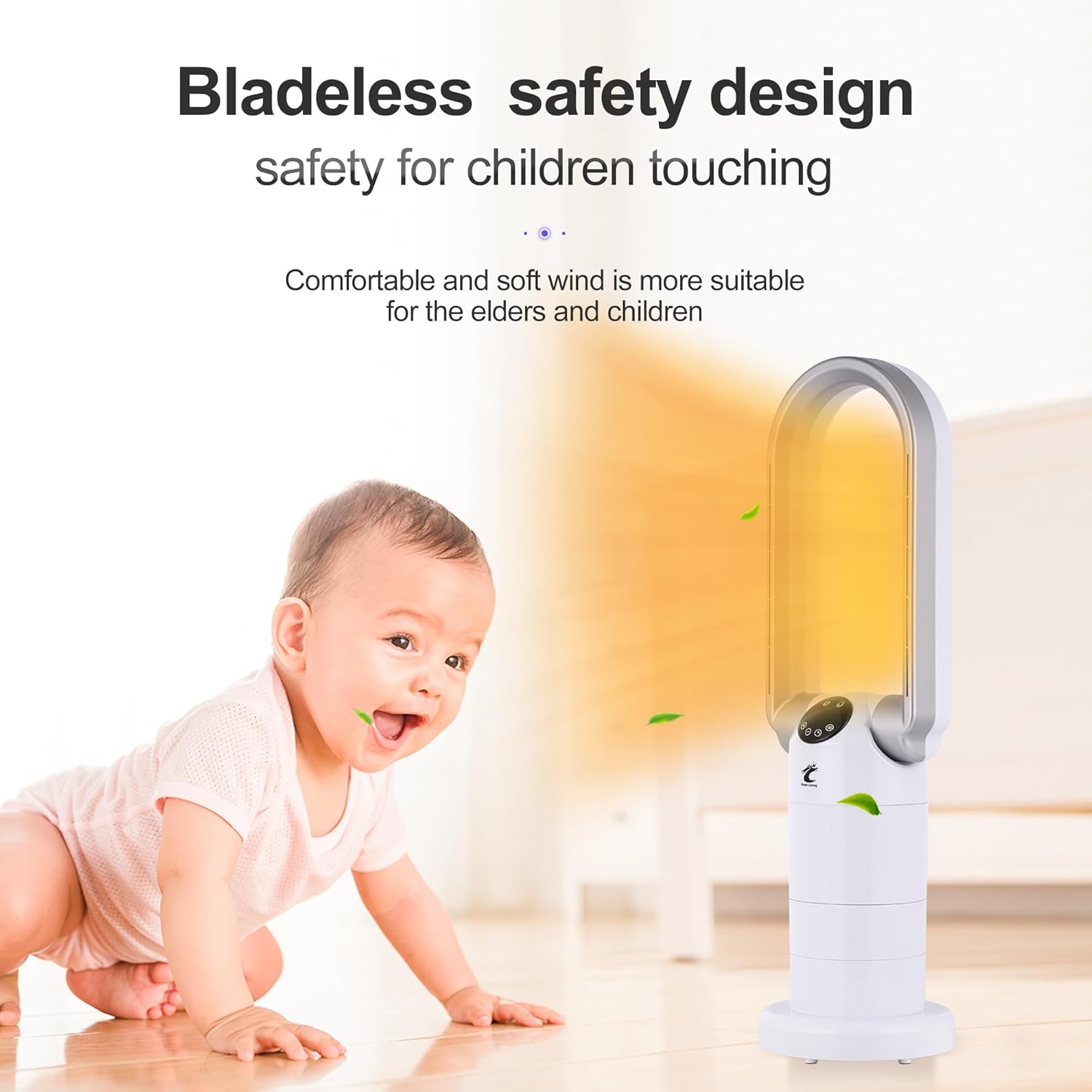 Ocean Loong 1500W Bladeless Tower Fan & Space Heater Combo for Home with Remote Control Timer Oscillation Tip-Over Switch and Adjustable Thermostat, 29” Silver