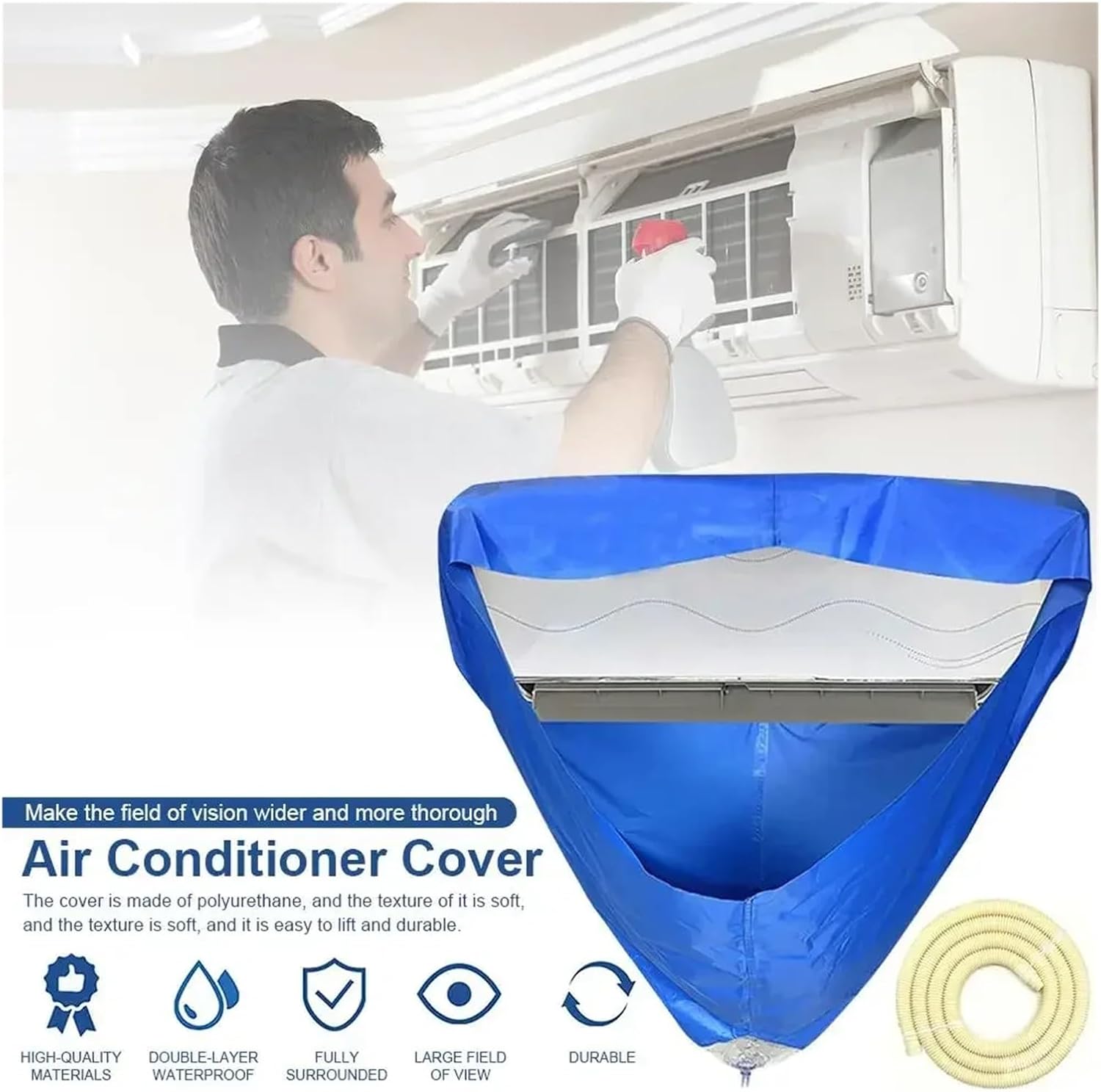 2.4m/3.2m Room Wall Mounted Air Conditioning Cleaning Bag: Split Air Conditioner Washing Cover For 1-3P Set Ac Cleaner Tube Kit(2.4m With tube)