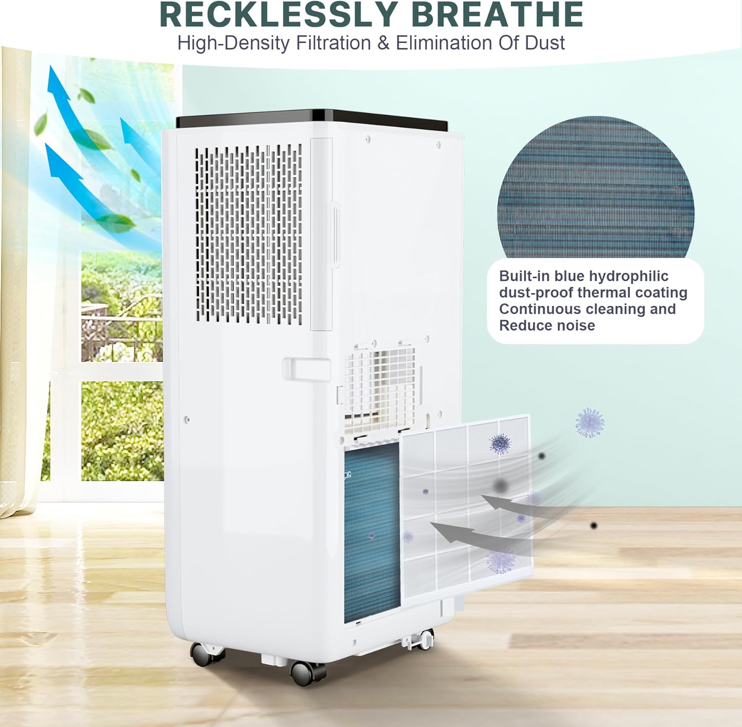 10000 BTU Portable Air Conditioner – 3-In-1 Ultra-Quiet Cooling, Dehumidifier & Fan for Rooms Up to 500 Sq. Ft. – Remote Control, Sleep Mode, 24H Timer & Windows Kit