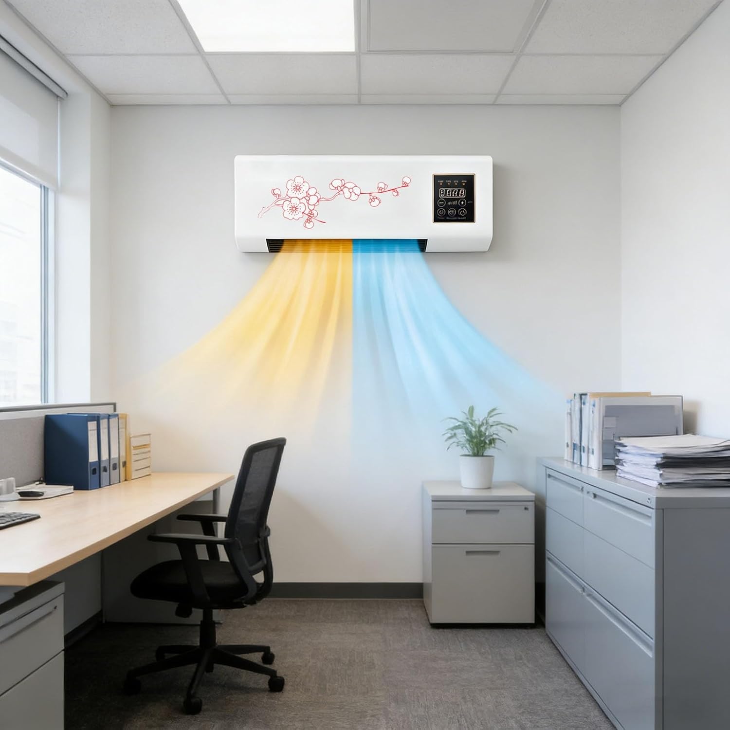 Wall Mounted Air Conditioner 2 In 1 Mini AC Unit Cooling and Heating System White Wall Mounted Fan for Bedroom Living Room Office, 110V Small Smart Air Conditioner(Red)