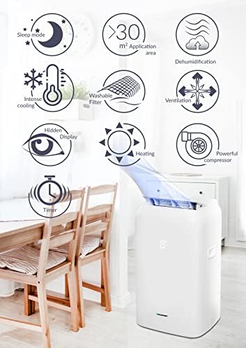 Blaupunkt Moby Blue G 111E (Mod. '21), mobile air conditioner local air conditioner, EU energy class A/A +, white, cold (3.2 kW / 11 kBTU), heating (2.9 kW / 10 kBTU), UV function, dehumidification,