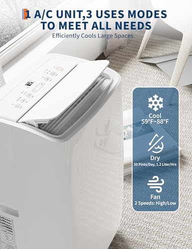 Portable Air Conditioners 12,000 BTU Indoor AC Unit for Room up to 550 sq.ft,3 in-1 Air Conditioners Remote Control with Fan & Dehumidifier,Sleep Mode,for Room Office