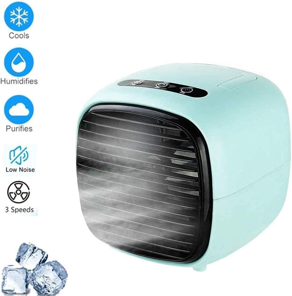 Portable Mini Air Conditioner, 3-in-1 Air Cooler, Humidifier & Air Purifier for Home, Office, Bedroom, 3 Adjustable Speeds with Timer and Charging