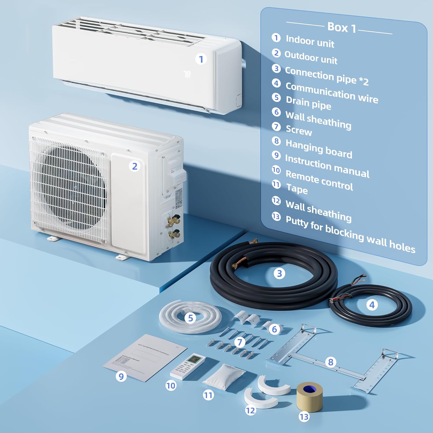 12000BTU Mini Split Air Conditioner& Heater, 17 SEER2 𝟐𝟑𝟎𝐕 Wall-Mounted AC Unit Cools Rooms up to 750 Sq. Ft, Energy Efficient Inverter AC with Heat Pump