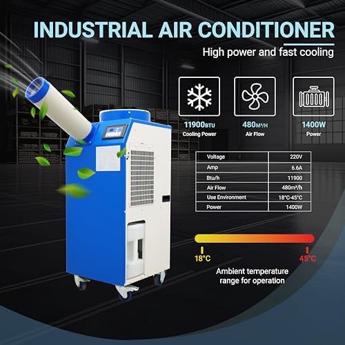 11900BTU/H Portable Air Conditioner Industrial Grade Portable Mobile Spot Cooler for Temporary Outdoor Events Industrial Air Conditioner with 3.7Gal Water Tank Single Duct 1.4KW 220V