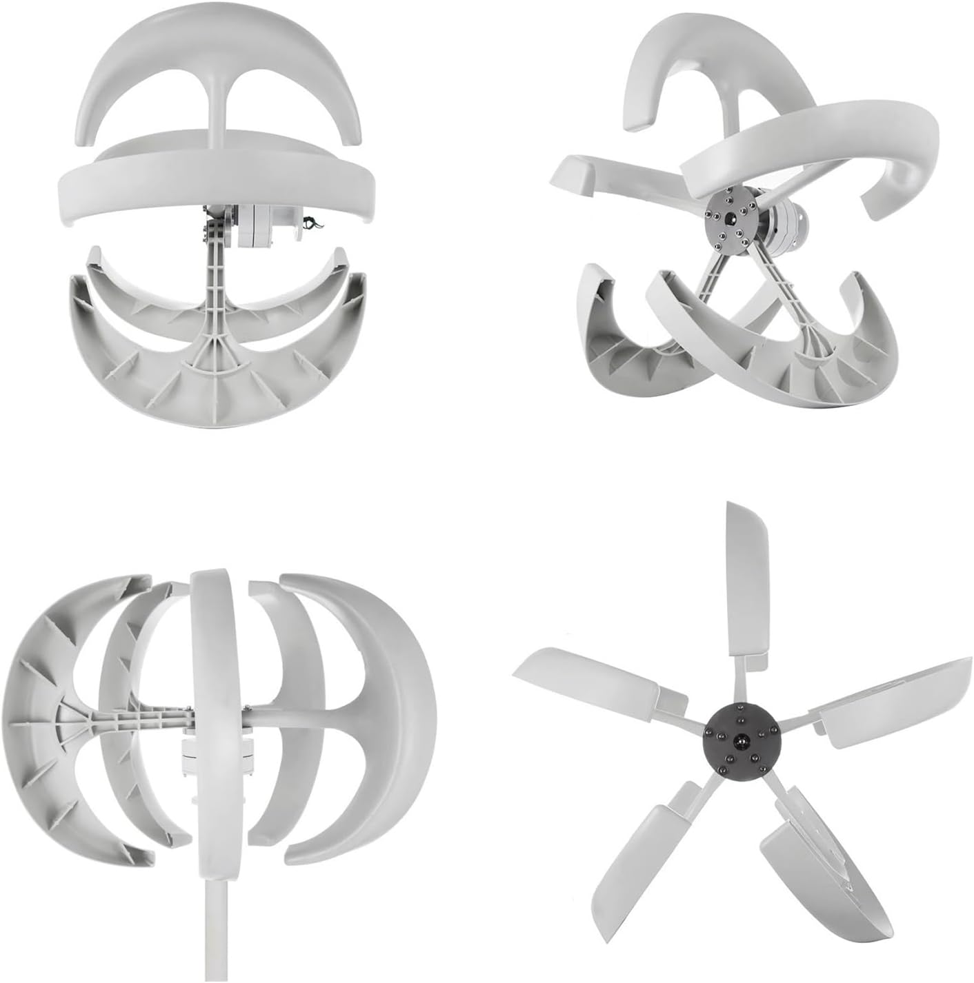 1000W Wind Turbine 12V/24V 5 Blades Wind Turbine Generator Complete Set Windmill Generate Vertical Axis Wind Turbine Industrial Energy(White,with MPPT Controller_24V)