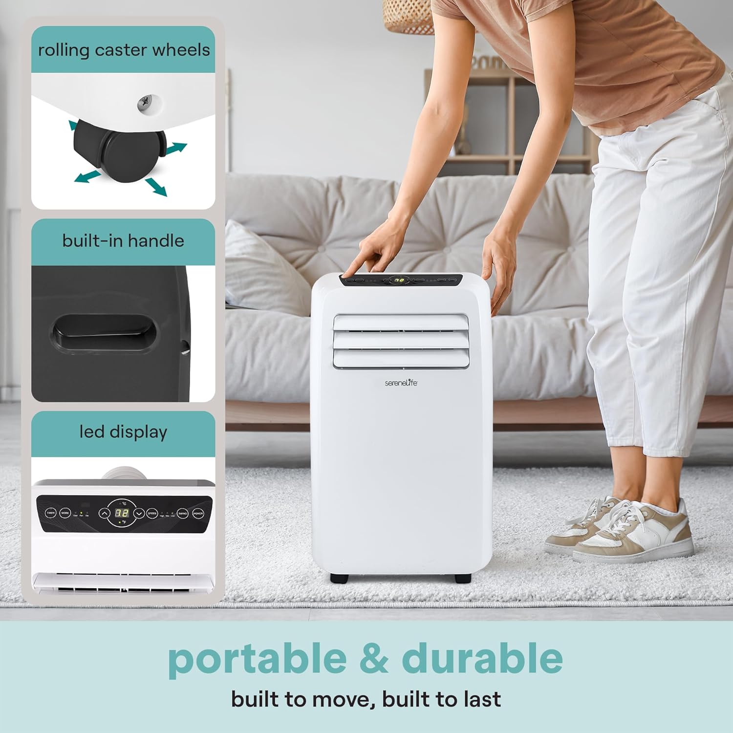SereneLife Small Air Conditioner Portable 12,000 BTU with Built-in Dehumidifier - Portable AC unit for rooms up to 550 sq ft - Remote Control, Window Mount Exhaust Kit