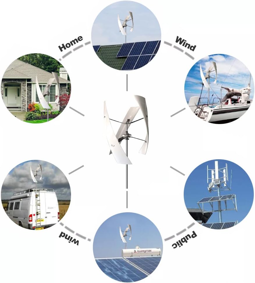Low Start-Up Wind Speed Vertical Wind Turbine Generator,12000W 12V 24V 48V with MPPT Wind Solar Hybrid Charge Controller on Grid Inverter 3 Phase Home Use