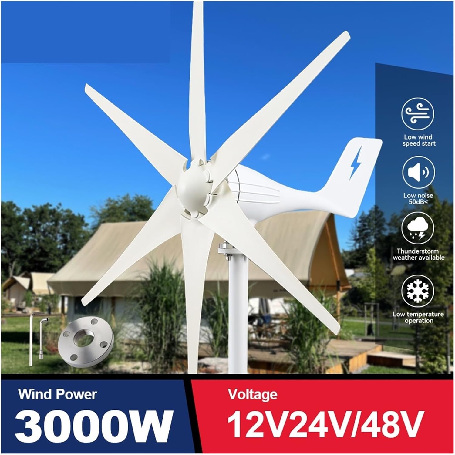 Wind Turbine Generator Power 3000w 3 6 8 Blades 12v 24v 48v with Mppt Controller for Home Use Industrial Energy(6 Blades,24V)