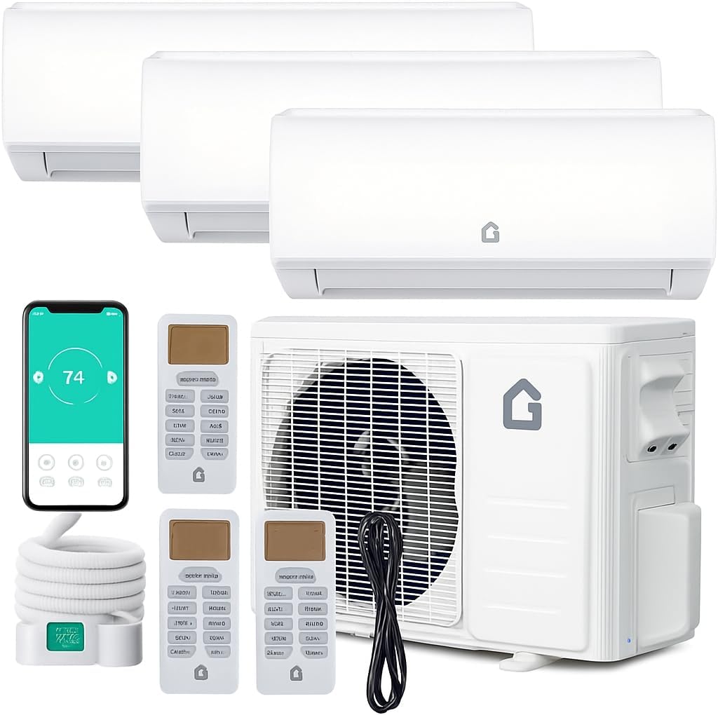 28K 3 Zone Mini Split Air Conditioner and Heater, 20 SEER2 208-230V 9000 + 9000 + 9000 BTU Wifi Mini Split AC/Heating System Multi Zone, Ductless, Wall Unit