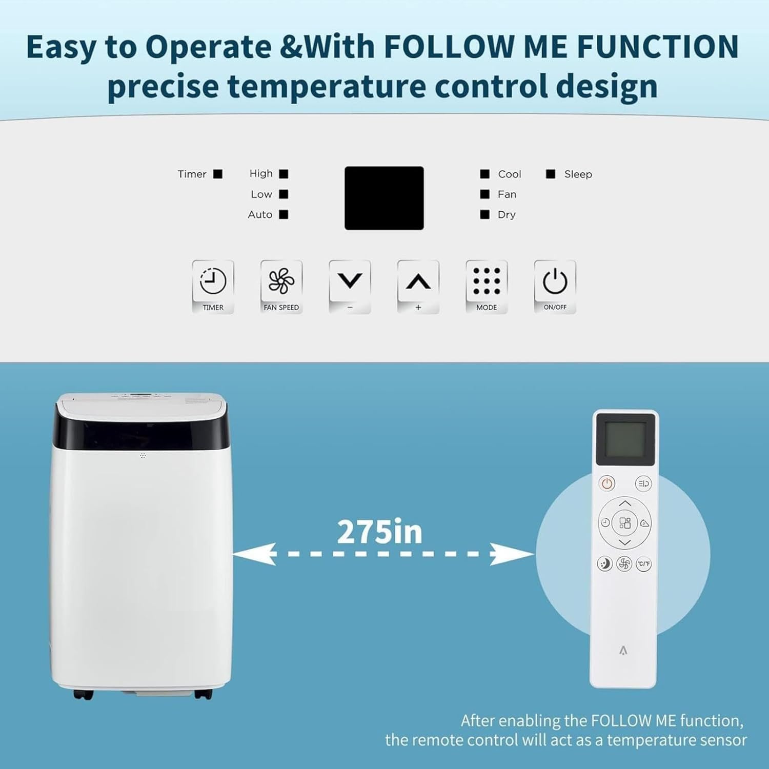 Portable Air Conditioner 10,000 BTU | 4-In-1 AC Unit with Remote Control | Energy-Saving or Sleep Mode | 24-Hour Timer for Effective Cooling in Bedrooms and Small Rooms
