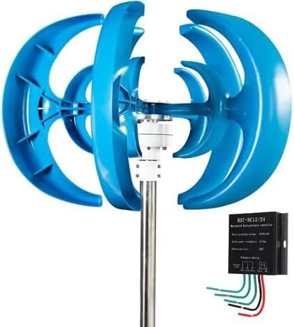 Home Wind Turbine Kit - 12V/24V Vertical Axis Generator with Blades & Controller, Efficient Horizontal Wind Power System for Residential Use, Three-Phase Permanent Magnet Technology