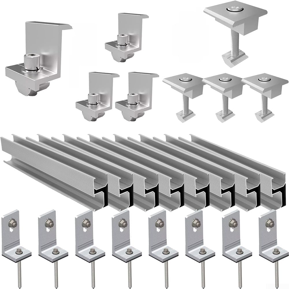 Aluminum Solar Panel Mounting Rail Kit, AL6005-T5 Anodized Profile, with End Clamps and L-Angles for Flat Roof or Metal Roof Photovoltaic Module Installation, Rustproof Design(For 3 solar panel 35mm)