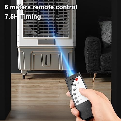 Swamp Cooler with Remote & 8H Timer, 6000CFM Evaporative Air Cooler w/ 13 Gal Water Tank, Portable 3-in-1 Air Conditioner, 3 Speeds & 4 Ice Packs, for Room Garage Patio(50x37x88cm/19.6x14.5x34.6in)