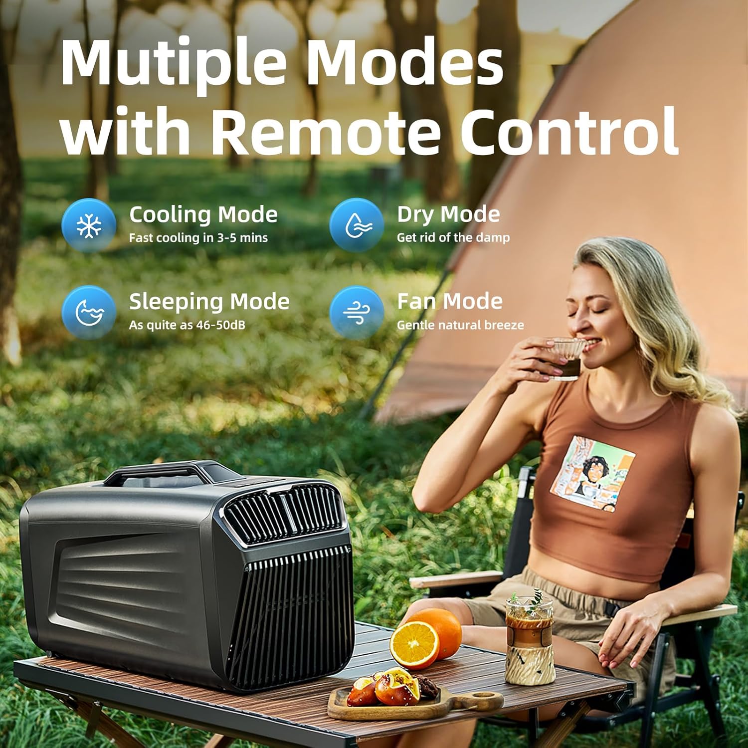 Portable Camping Air Conditioner for Outdoor and Indoor Use, Quiet Air conditoning For Small Rooms，5200BTU Fast Cooling Capacity for Tent AC (Gray)